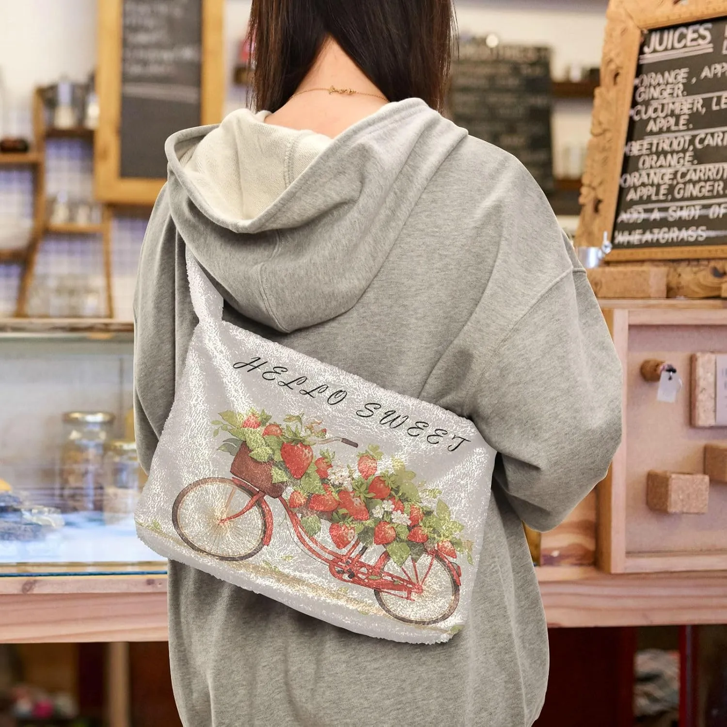 Red Beige Tricolor Premium Gray Watercolor Plush Bag, Women Handbag, Shoulder Handbag Women
