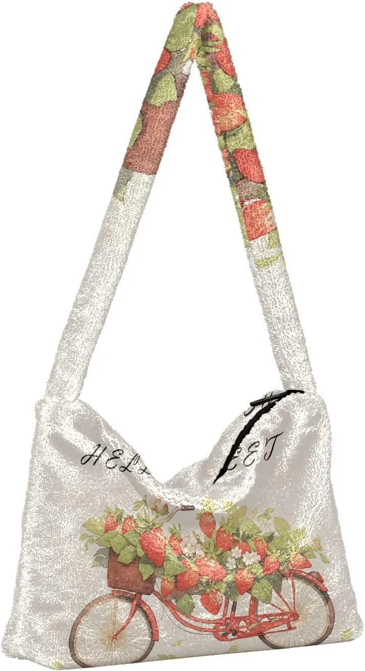 Red Beige Tricolor Premium Gray Watercolor Plush Bag, Women Handbag, Shoulder Handbag Women
