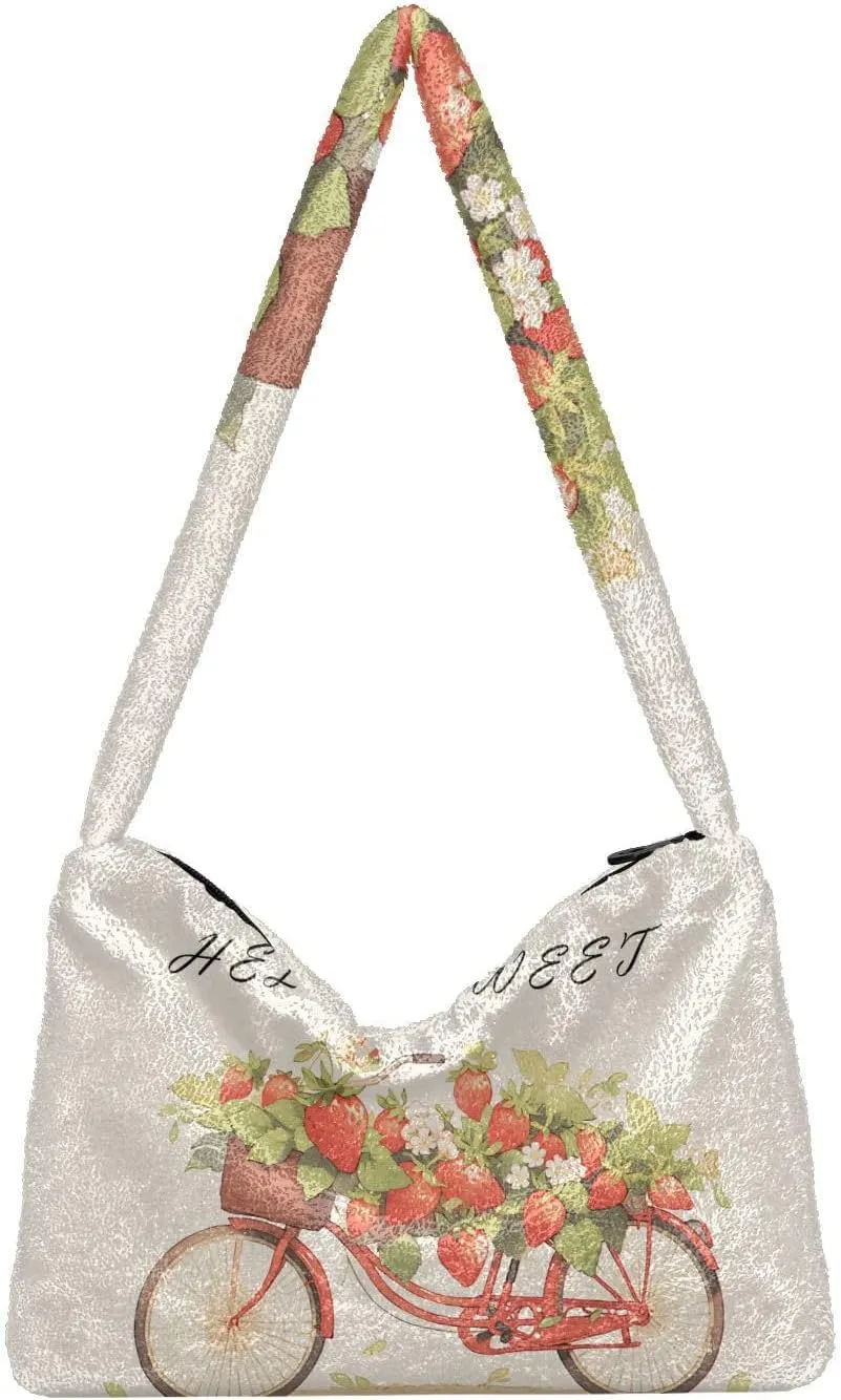 Red Beige Tricolor Premium Gray Watercolor Plush Bag, Women Handbag, Shoulder Handbag Women