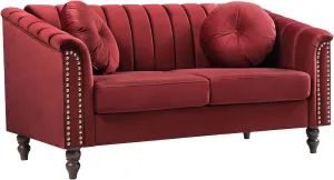 Red Chesterfield Velvet Sofa Couch Set (Chair/Loveseat/Sofa) - for Living Room Furniture Sets、Offices、Apartments