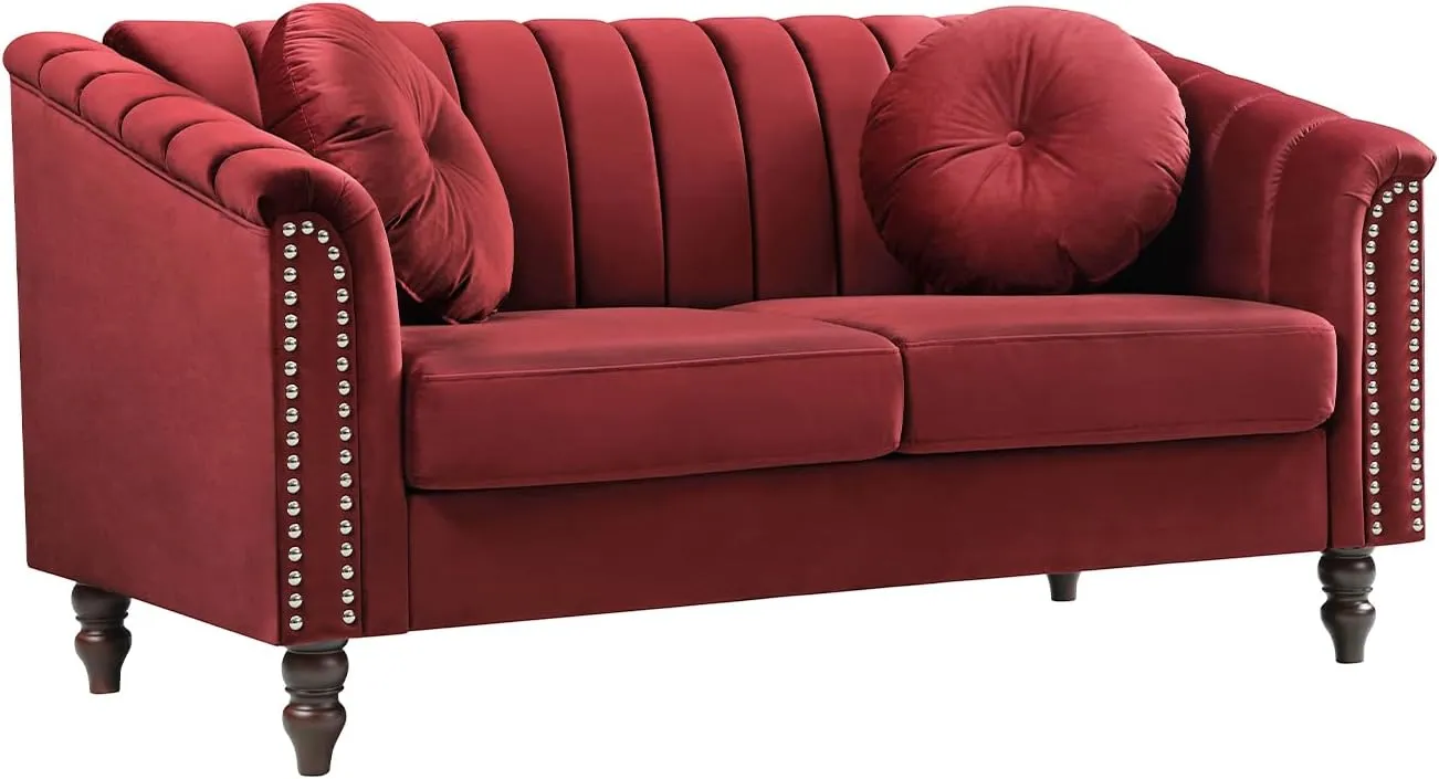 Red Chesterfield Velvet Sofa Couch Set (Chair/Loveseat/Sofa) - for Living Room Furniture Sets、Offices、Apartments