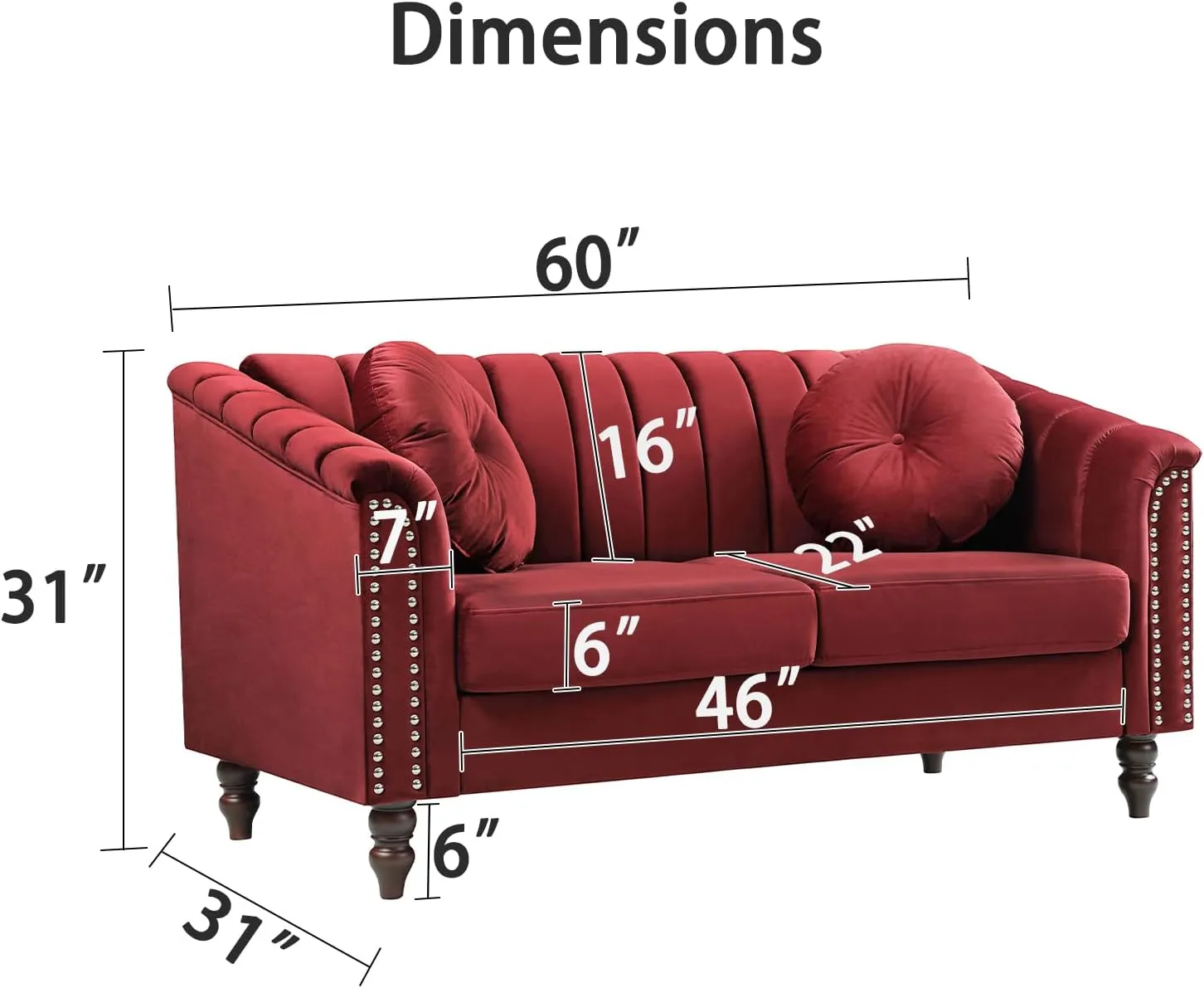 Red Chesterfield Velvet Sofa Couch Set (Chair/Loveseat/Sofa) - for Living Room Furniture Sets、Offices、Apartments