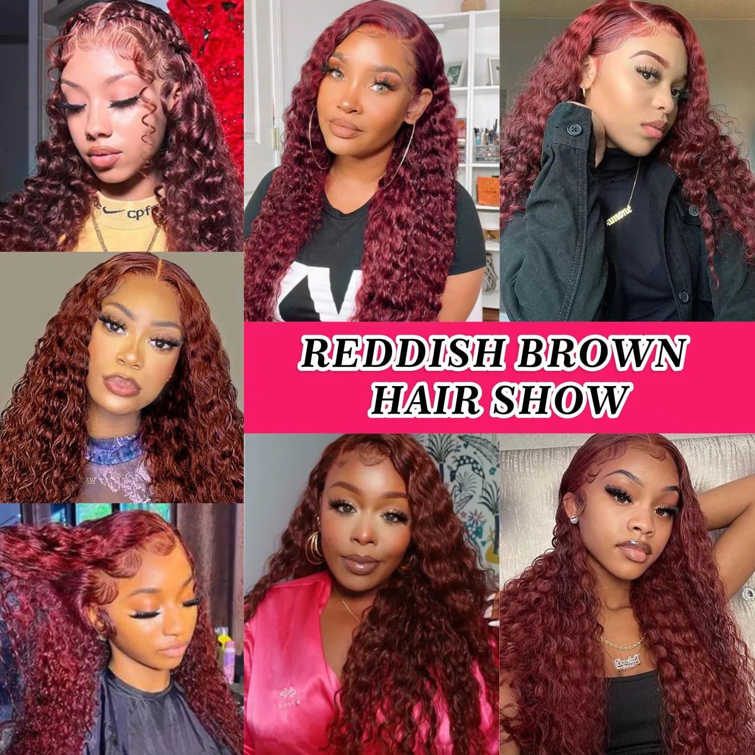 Reddish Brown 13x4 Deep Wave Lace Front Wigs Human Hair 33b Auburn Colored 13x4 HD Lace Frontal Wig for Women 180% Density Copper Red Glueless Curly Wig Pre Plucked 24 Inch
