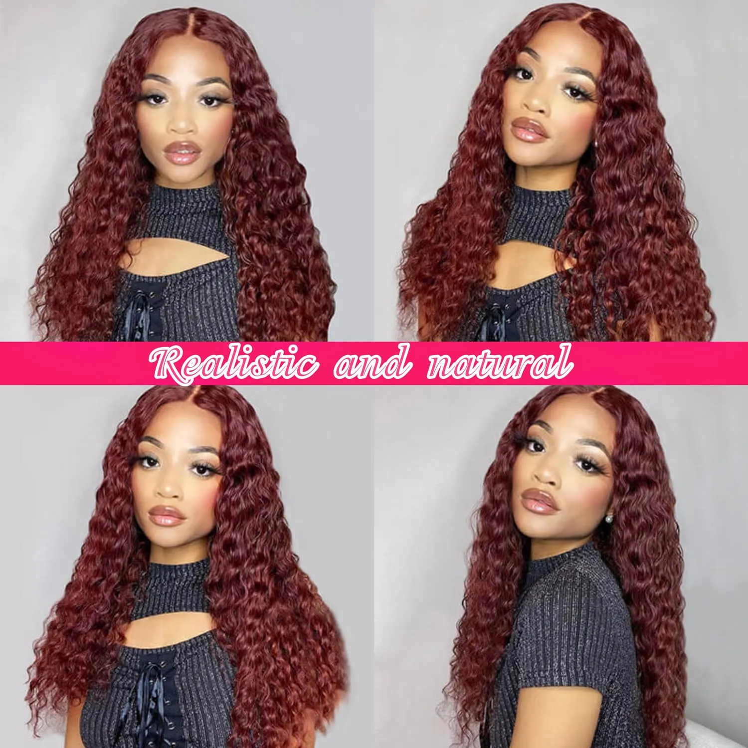 Reddish Brown 13x4 Deep Wave Lace Front Wigs Human Hair 33b Auburn Colored 13x4 HD Lace Frontal Wig for Women 180% Density Copper Red Glueless Curly Wig Pre Plucked 24 Inch