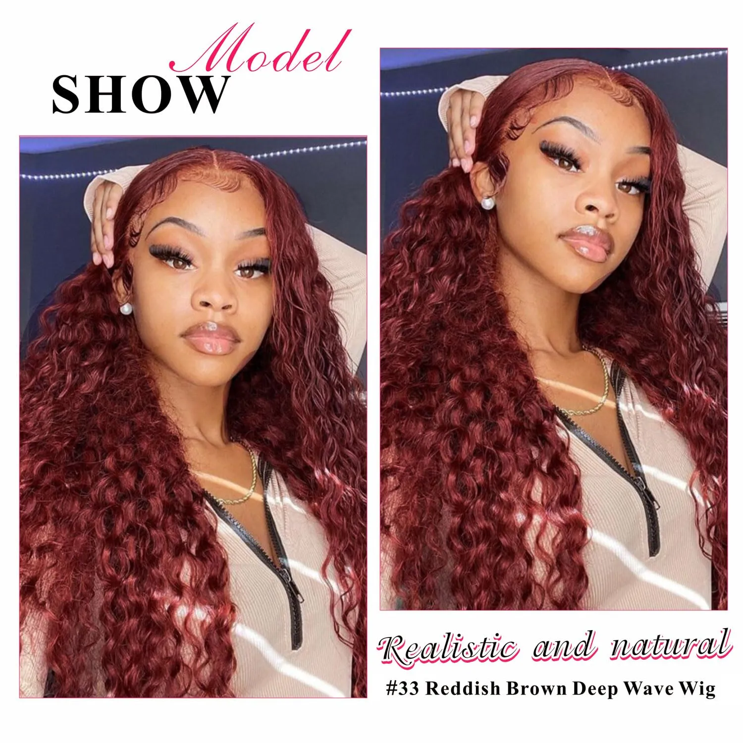 Reddish Brown 13x4 Deep Wave Lace Front Wigs Human Hair 33b Auburn Colored 13x4 HD Lace Frontal Wig for Women 180% Density Copper Red Glueless Curly Wig Pre Plucked 24 Inch