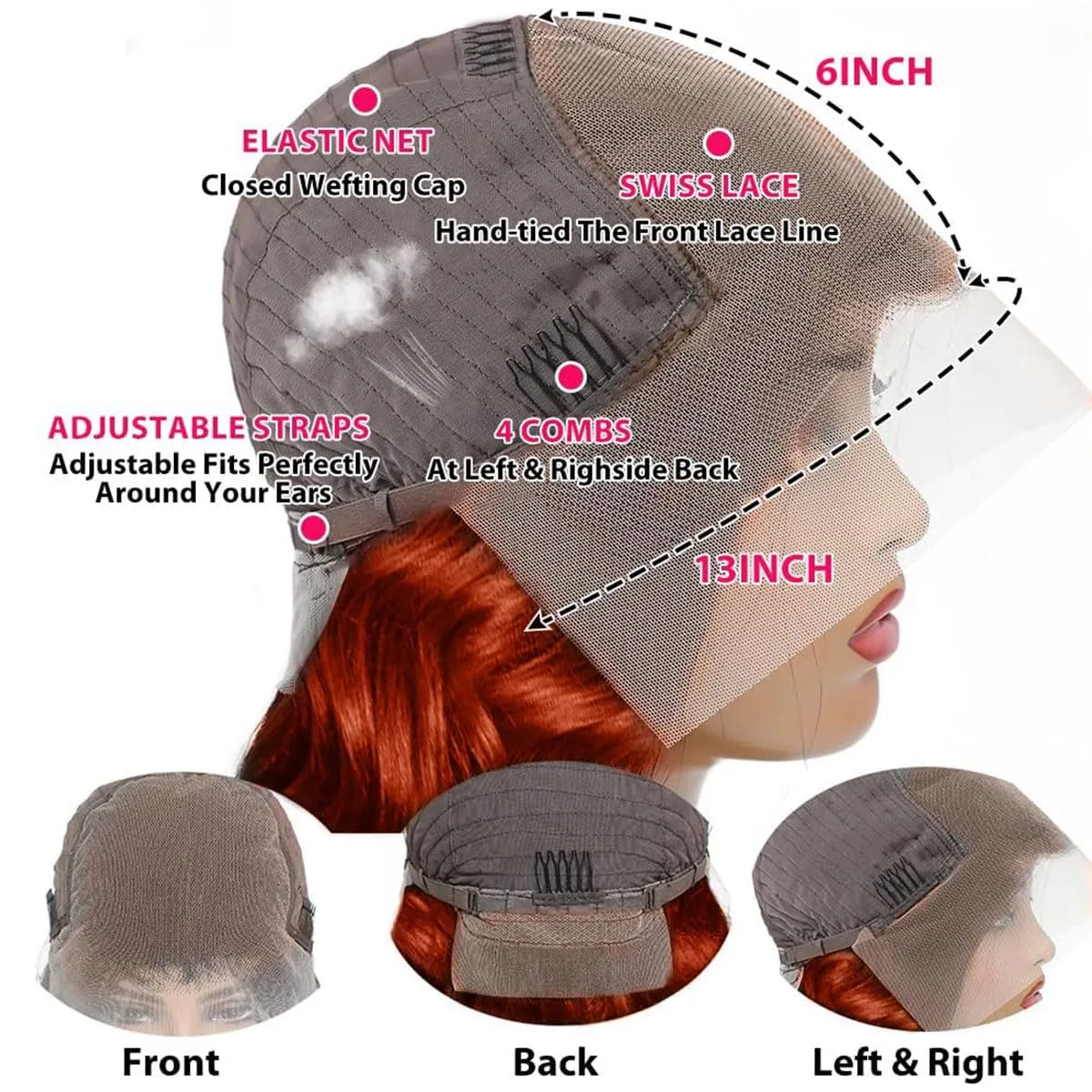 Reddish Brown 13x6 Lace Front Wigs Human Hair Body Wave 200% Density Pre Plucked Auburn Brown Human Hair Lace Front Wigs HD Transparent Lace Frontal Colored Wigs For Women 18 inch