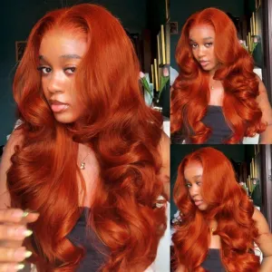 Reddish Brown 13x6 Lace Front Wigs Human Hair Body Wave 200% Density Pre Plucked Auburn Brown Human Hair Lace Front Wigs HD Transparent Lace Frontal Colored Wigs For Women 18 inch
