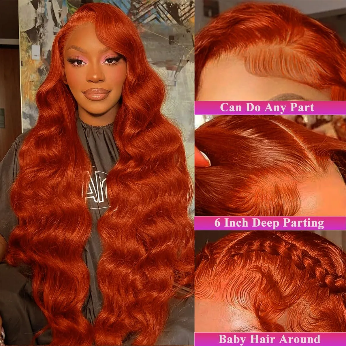 Reddish Brown 13x6 Lace Front Wigs Human Hair Body Wave 200% Density Pre Plucked Auburn Brown Human Hair Lace Front Wigs HD Transparent Lace Frontal Colored Wigs For Women 18 inch