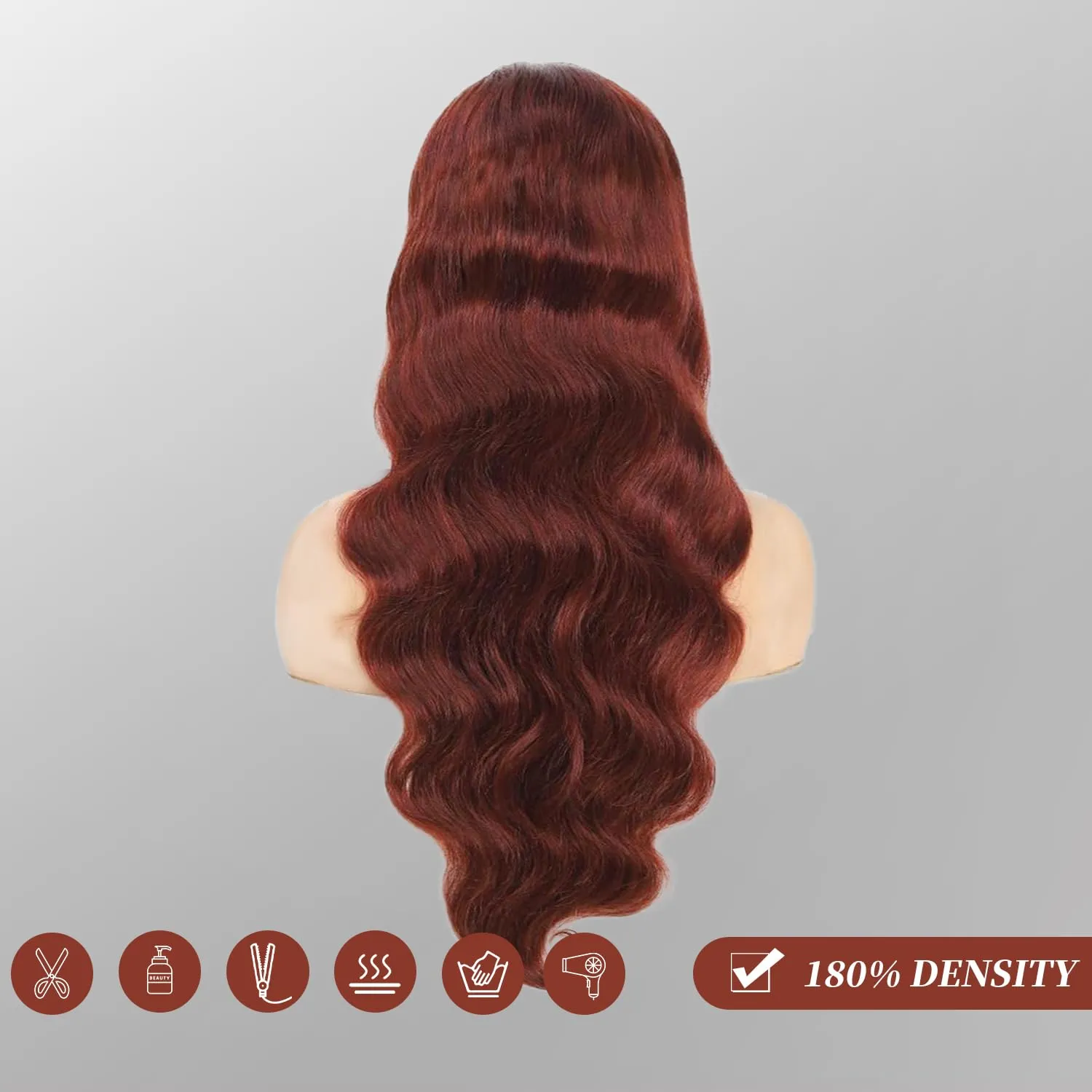 Reddish Brown Lace Front Wigs Human Hair 180% Density 13x4 HD Transparent Body Wave Lace Frontal Wigs With Baby Hair Auburn Copper Colored Glueless Human Hair Wigs for Women 30 Inch