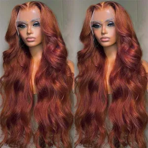 Reddish Brown Wig Human Hair 13x4 Body Wave Lace Front human Hair Wig for Women 32 inch HD Transparent Lace with Baby Hair Human Hair Wig 180% Density Glueless Wig Hum (32 inch, Reddish Brown)