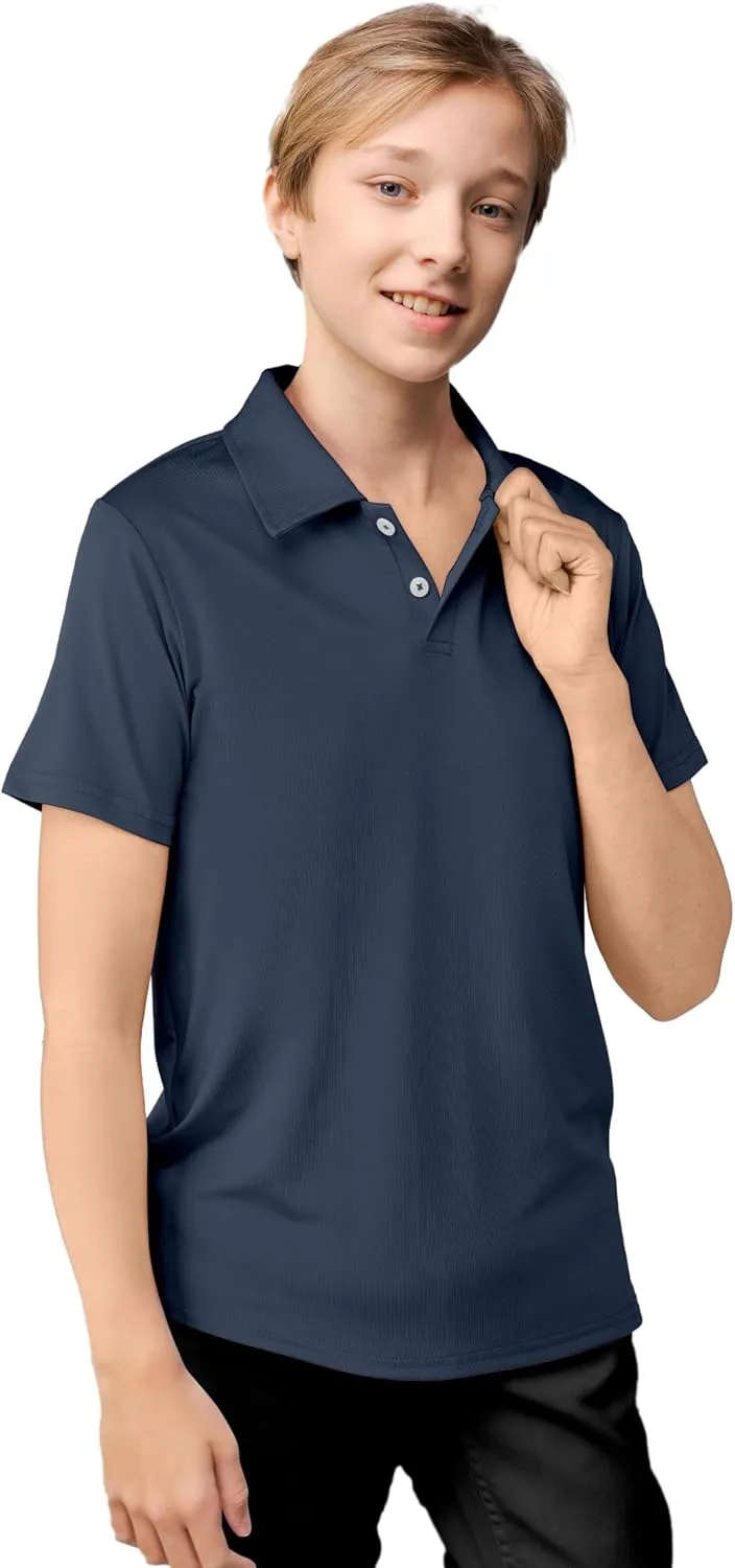 Resinta 3 Pack Boys Dry-Fit Active Athletic Performance Polo Short Sleeve Golf Shirt Cool Quick Dry Training Workout Shirts