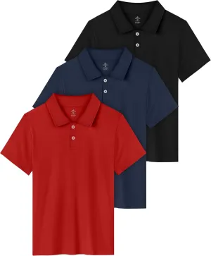 Resinta 3 Pack Boys Dry-Fit Active Athletic Performance Polo Short Sleeve Golf Shirt Cool Quick Dry Training Workout Shirts