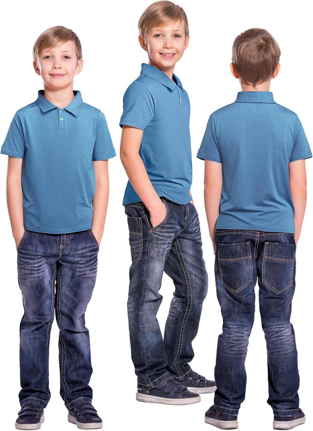 Resinta 3 Pack Boys Dry-Fit Active Athletic Performance Polo Short Sleeve Golf Shirt Cool Quick Dry Training Workout Shirts