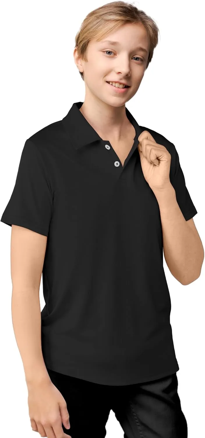 Resinta 3 Pack Boys Dry-Fit Active Athletic Performance Polo Short Sleeve Golf Shirt Cool Quick Dry Training Workout Shirts