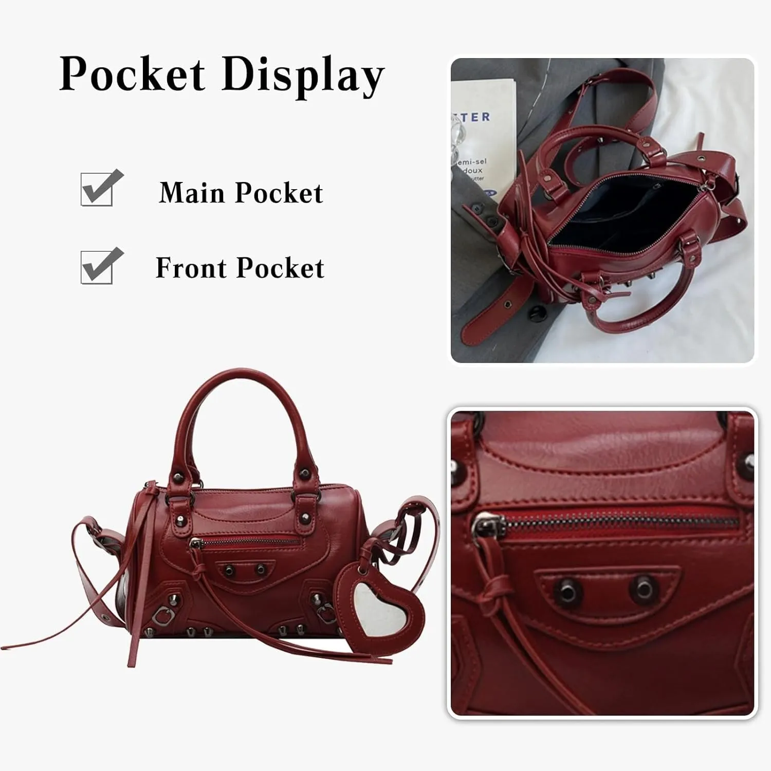 Retro Handbag Women's PU Leather Shoulder Rivet Crossbody Ladies Messenger Waterproof Top-handle Elegant Tote
