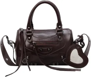Retro Handbag Women's PU Leather Shoulder Rivet Crossbody Ladies Messenger Waterproof Top-handle Elegant Tote