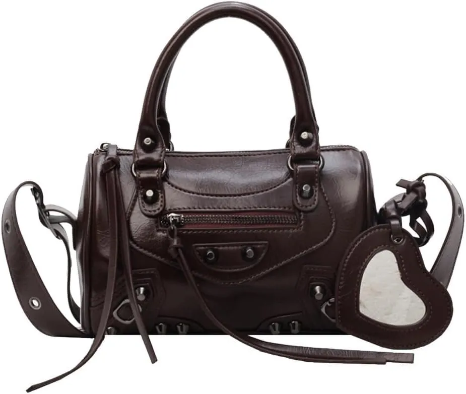 Retro Handbag Women's PU Leather Shoulder Rivet Crossbody Ladies Messenger Waterproof Top-handle Elegant Tote