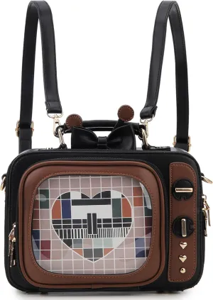 Retro TV Shaped Ita Bag Backpack Small Pin Display Bag with Inserts Cute Ita Crossbody Bag for Enamel Pins Display