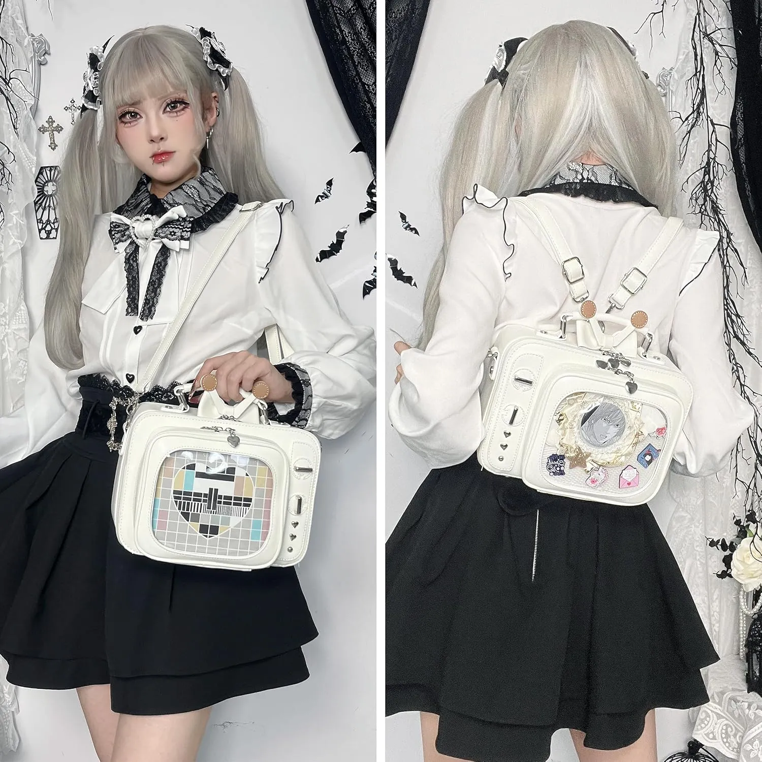 Retro TV Shaped Ita Bag Backpack Small Pin Display Bag with Inserts Cute Ita Crossbody Bag for Enamel Pins Display