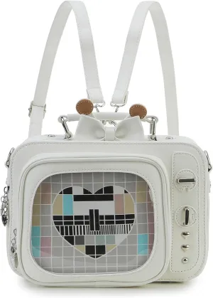 Retro TV Shaped Ita Bag Backpack Small Pin Display Bag with Inserts Cute Ita Crossbody Bag for Enamel Pins Display