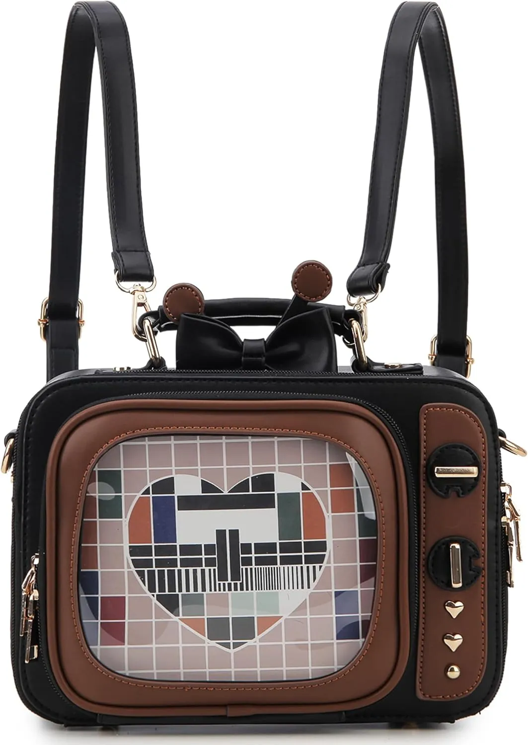 Retro TV Shaped Ita Bag Backpack Small Pin Display Bag with Inserts Cute Ita Crossbody Bag for Enamel Pins Display