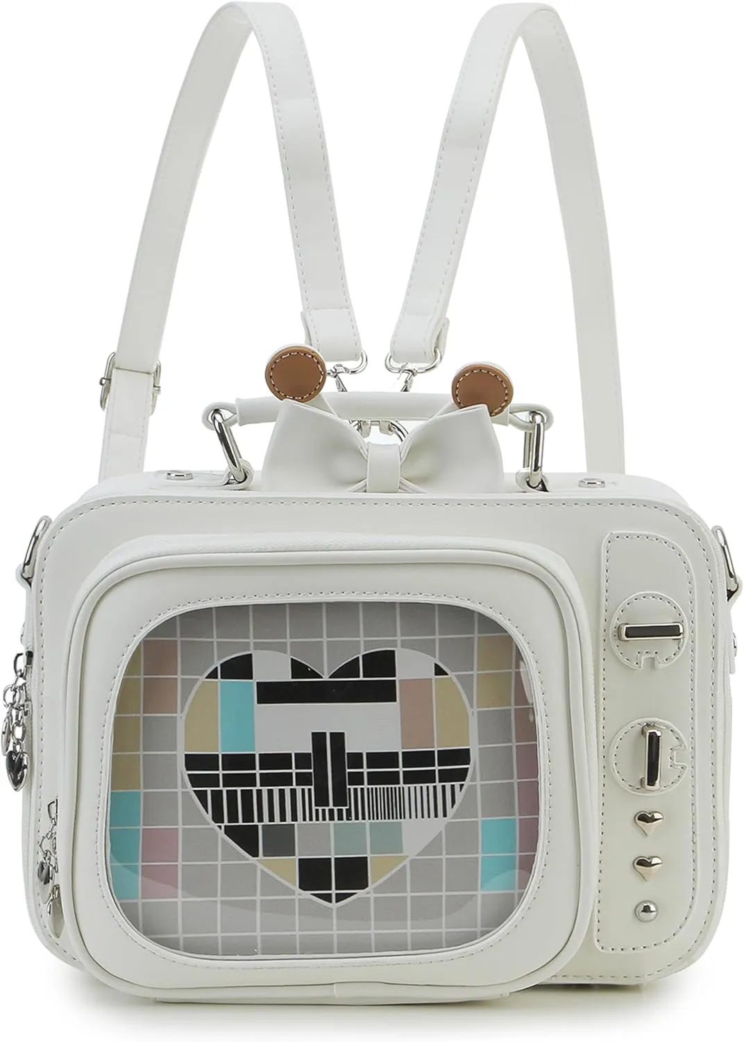 Retro TV Shaped Ita Bag Backpack Small Pin Display Bag with Inserts Cute Ita Crossbody Bag for Enamel Pins Display