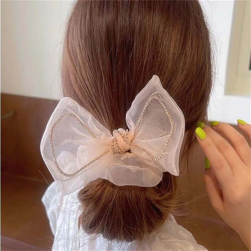 Rhinestone Bowknot Hair Girl Ball, Scalp, Muscle, Hair Rope, Headdress, Headrope,(E)
