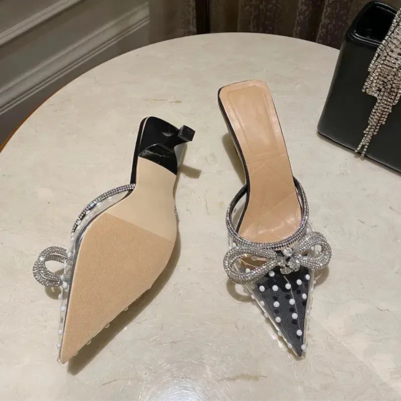 Rhinestone Bowknot Polka Dot Heels