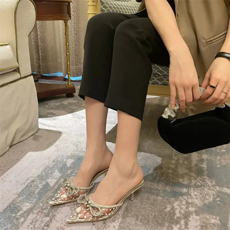 Rhinestone Bowknot Polka Dot Heels