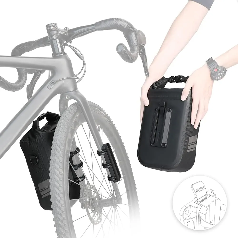 Rhinowalk Bike front fork Waterproof bag Bike Pannier Bag Saddle Bag Fork Bag Rack Bicycle Bag Shoulder Bag 6L for E-Scooter Mountain Bike Accessories -Black
