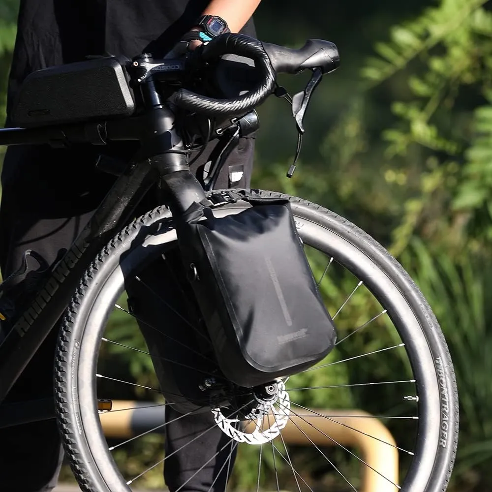 Rhinowalk Bike front fork Waterproof bag Bike Pannier Bag Saddle Bag Fork Bag Rack Bicycle Bag Shoulder Bag 6L for E-Scooter Mountain Bike Accessories -Black