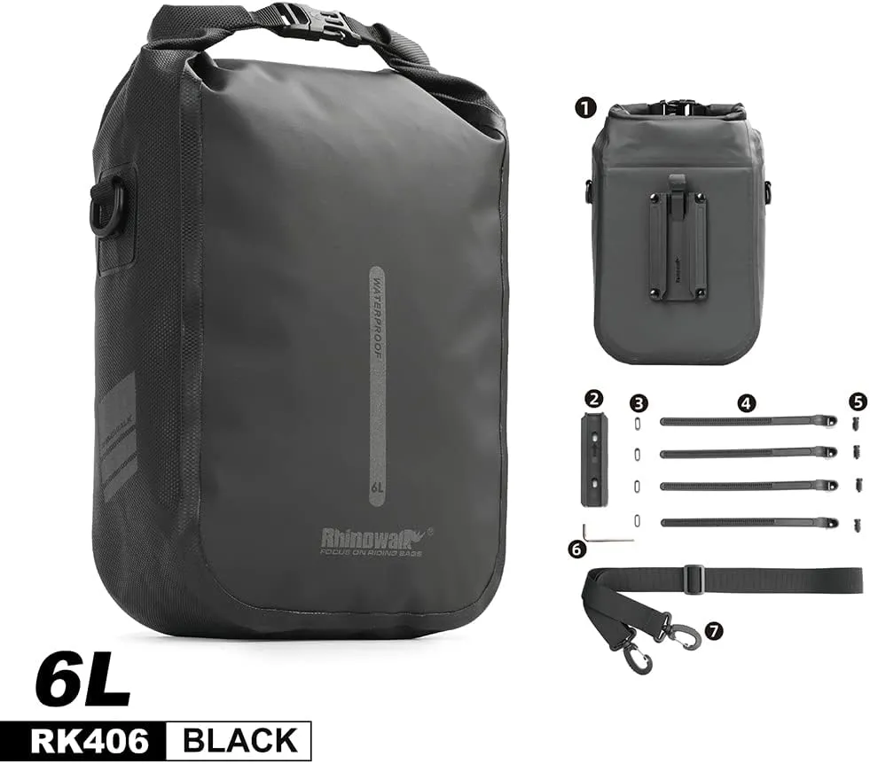 Rhinowalk Bike front fork Waterproof bag Bike Pannier Bag Saddle Bag Fork Bag Rack Bicycle Bag Shoulder Bag 6L for E-Scooter Mountain Bike Accessories -Black