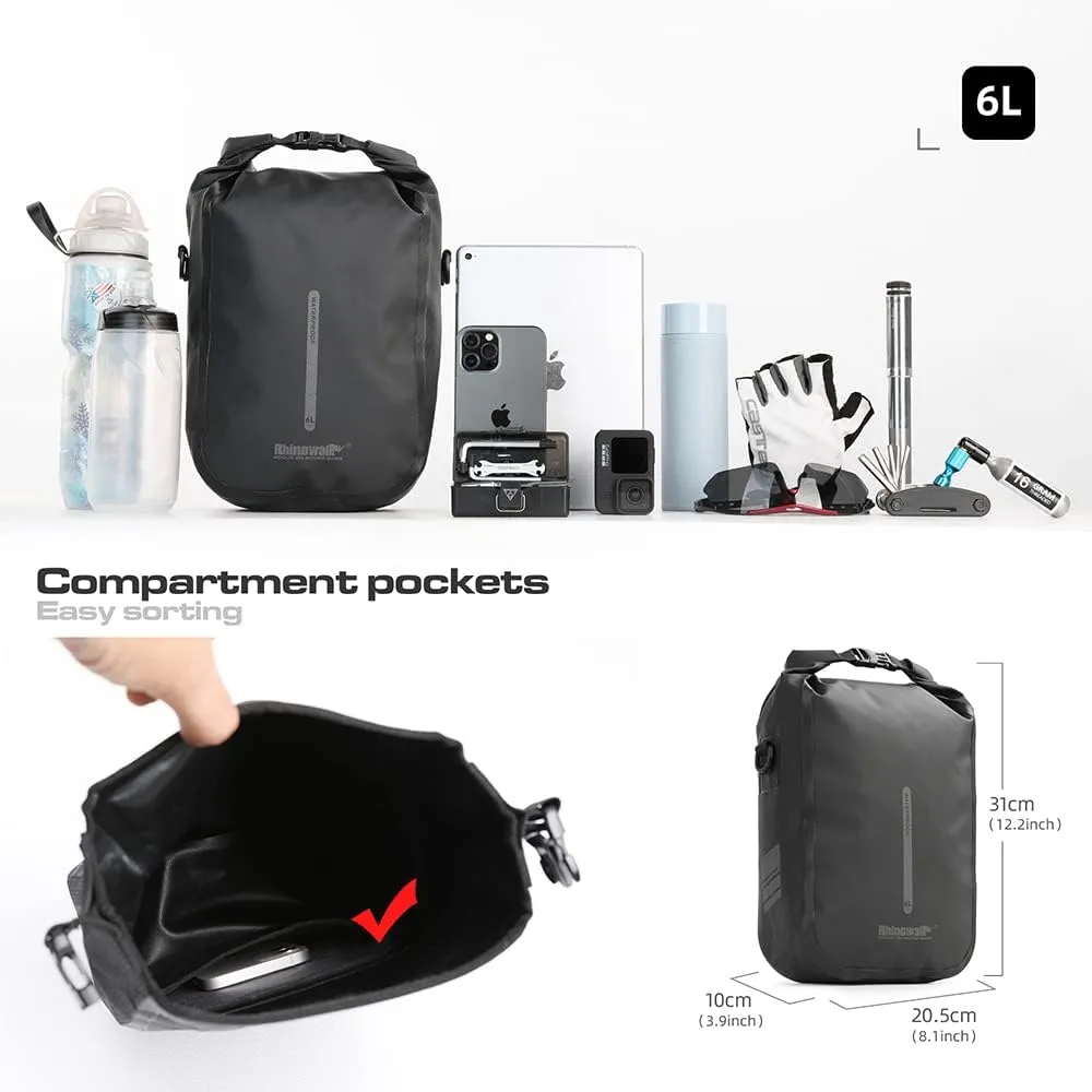 Rhinowalk Bike front fork Waterproof bag Bike Pannier Bag Saddle Bag Fork Bag Rack Bicycle Bag Shoulder Bag 6L for E-Scooter Mountain Bike Accessories -Black