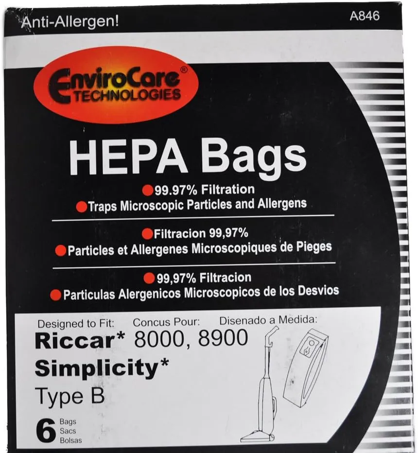 Riccar 8000, 8900 Simplicity Type B Vacuum Cleaner Bags
