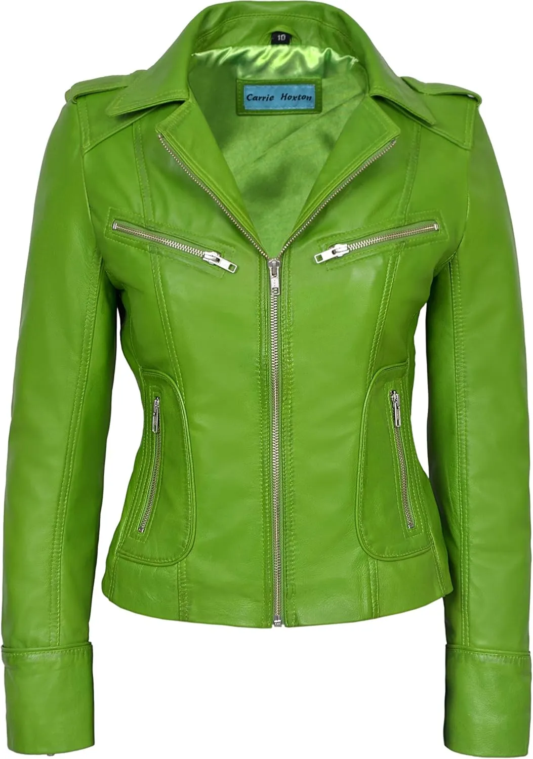 Rider Ladies Lime Green Biker Motorcycle Style Soft Real Napa Leather Jacket 9823