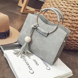 Ring Shoulder Totes Detailed Handbag Leather Women Messenger Bag Crossbody Fashion Top Metal Handle PU Vintage Tassel Rapid issue resolution Women Bags Bags
