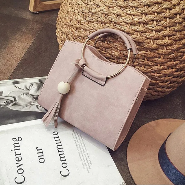 Ring Shoulder Totes Detailed Handbag Leather Women Messenger Bag Crossbody Fashion Top Metal Handle PU Vintage Tassel Rapid issue resolution Women Bags Bags
