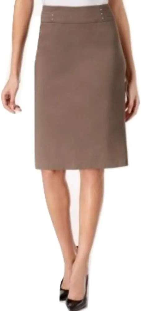 Rivet-Waist A-Line Skirt Brown Clay XL