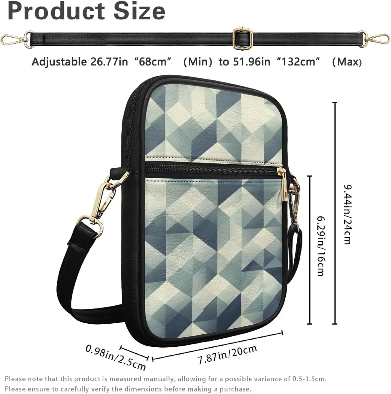 Rnyleeg Geometric Leather Messenger Bag for Women Men Crossbody Small Sling Bag with Adjustable Shoulder Strap