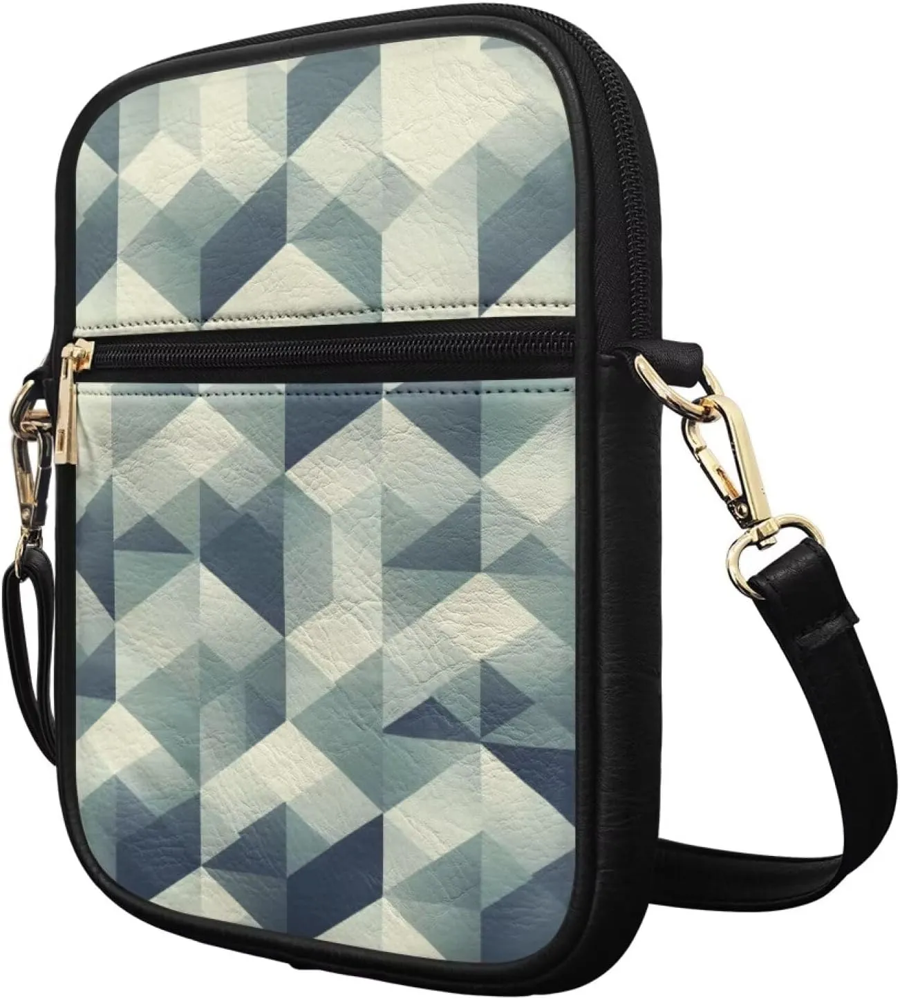 Rnyleeg Geometric Leather Messenger Bag for Women Men Crossbody Small Sling Bag with Adjustable Shoulder Strap