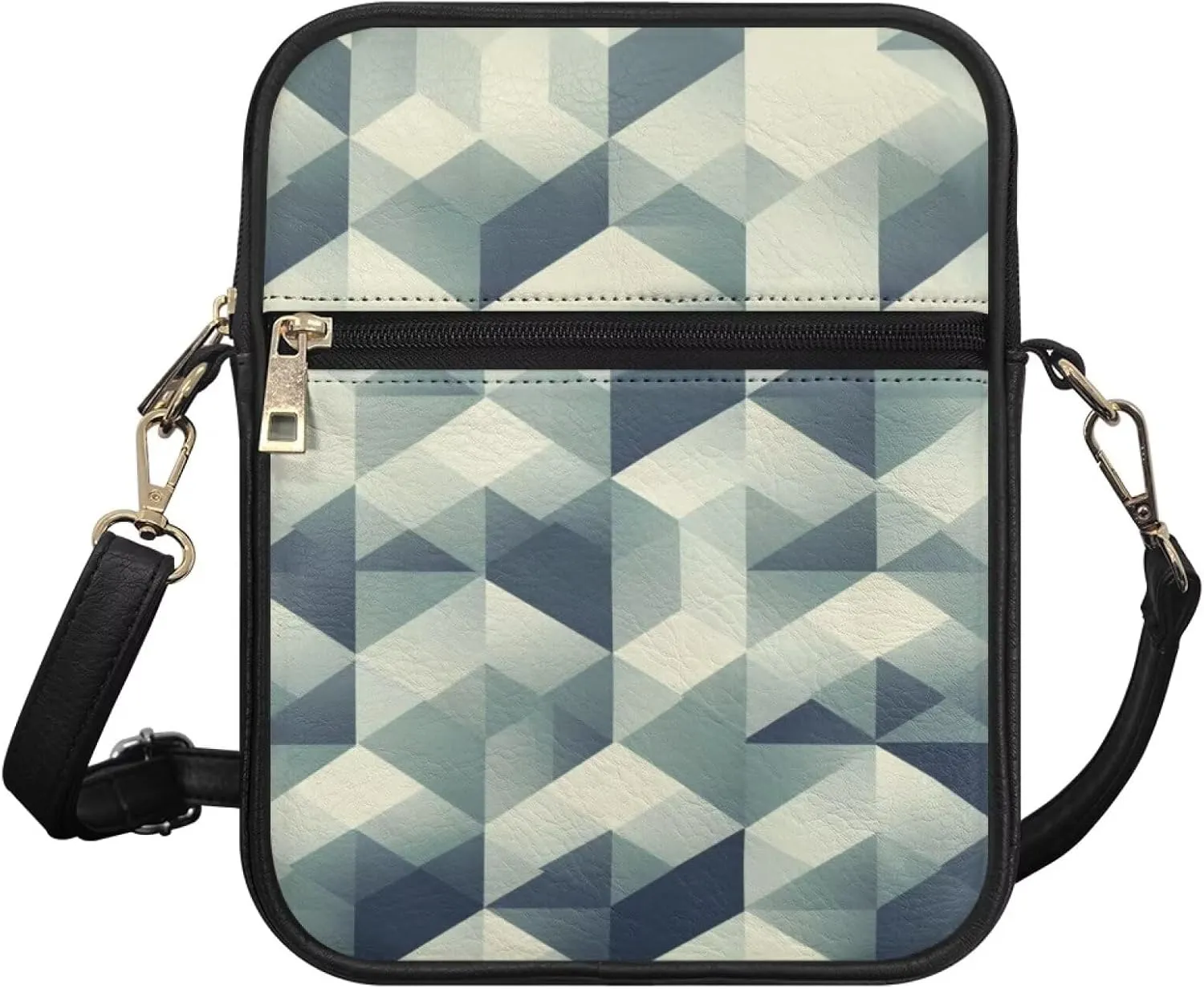 Rnyleeg Geometric Leather Messenger Bag for Women Men Crossbody Small Sling Bag with Adjustable Shoulder Strap