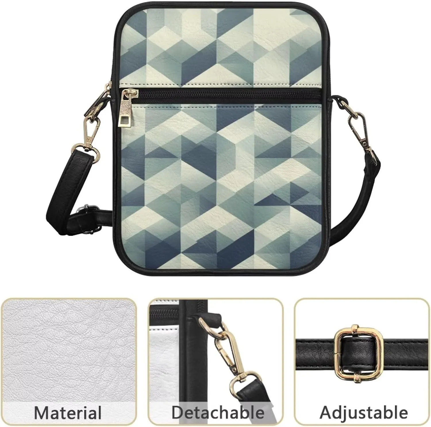 Rnyleeg Geometric Leather Messenger Bag for Women Men Crossbody Small Sling Bag with Adjustable Shoulder Strap
