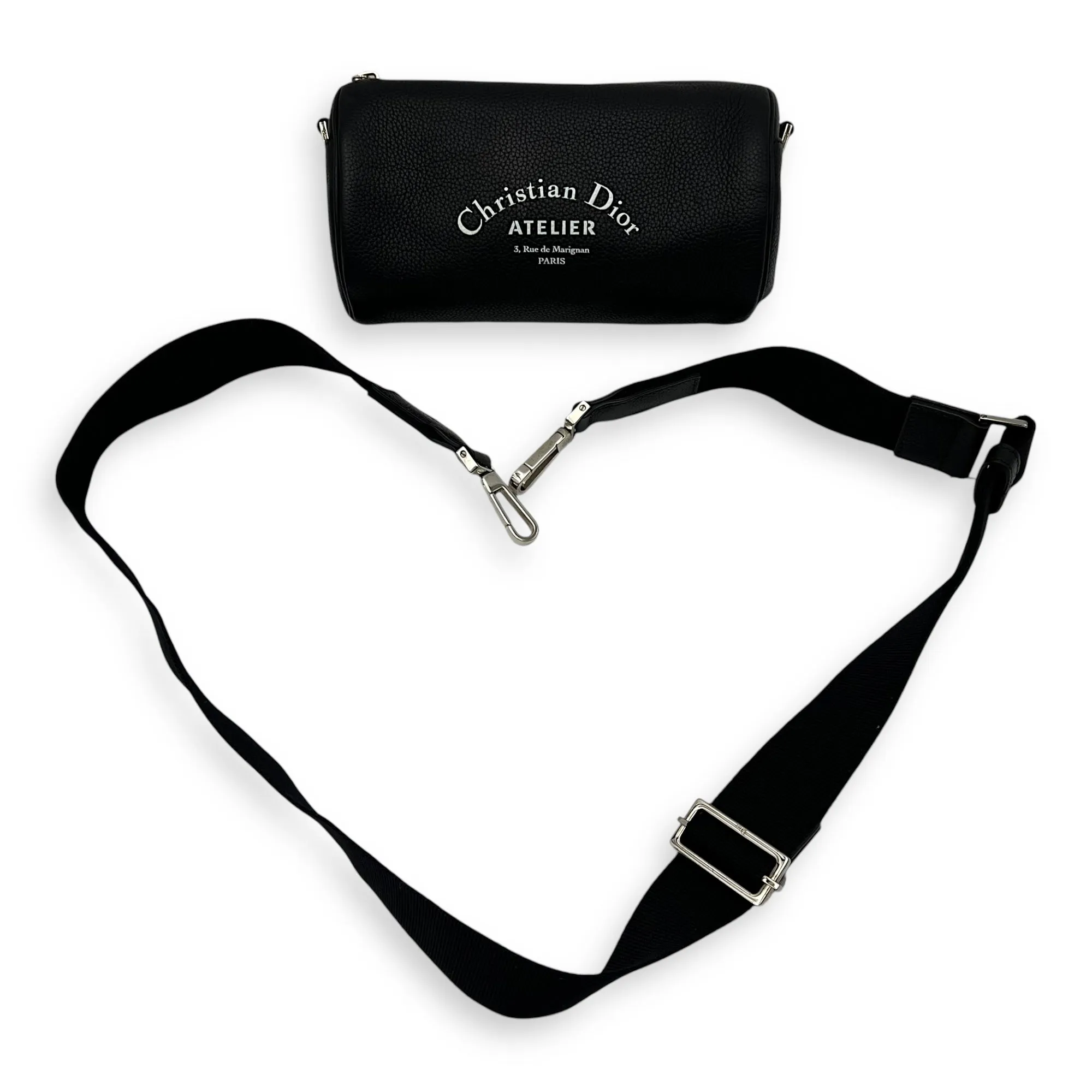 Roller Crossbody Bag Black in Calfskin, Silver hardware