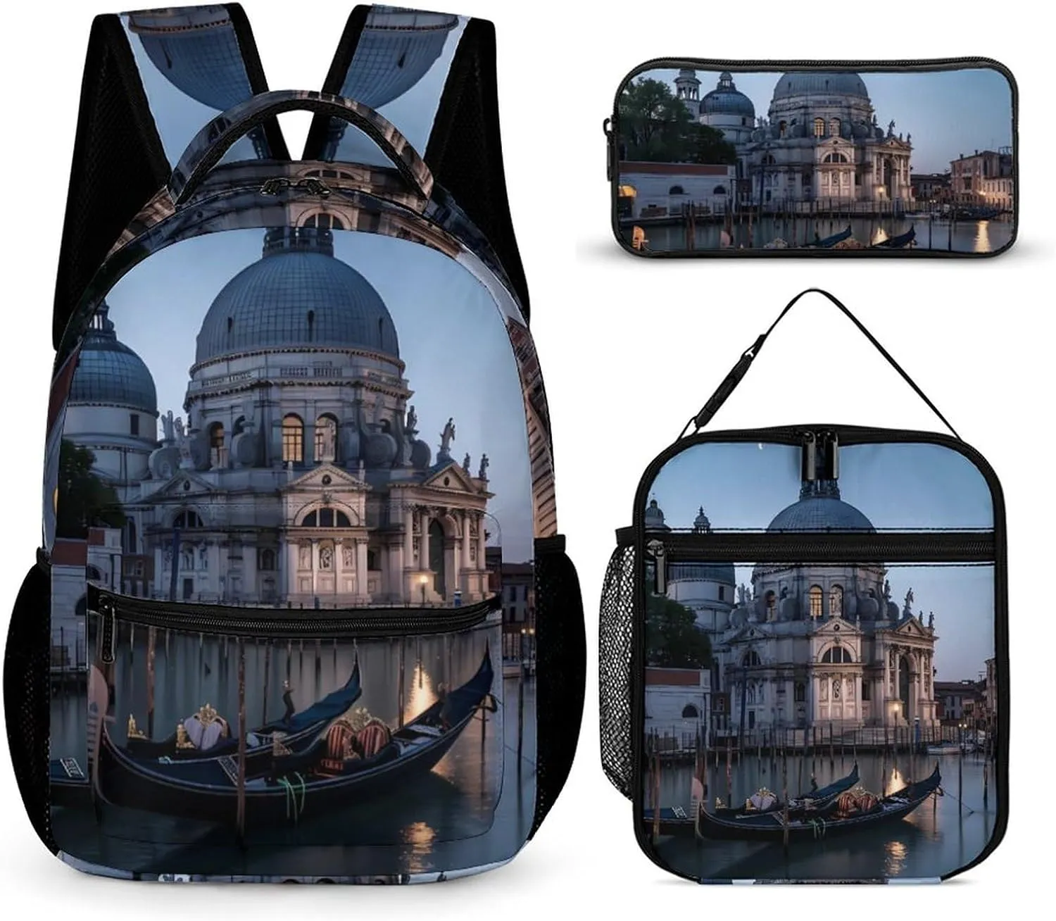 Roman Catholic Santa Maria Salute Venice Italy 3PCS Backpack Set Travel Laptop Daypack with Lunch Bag And Pencil Case