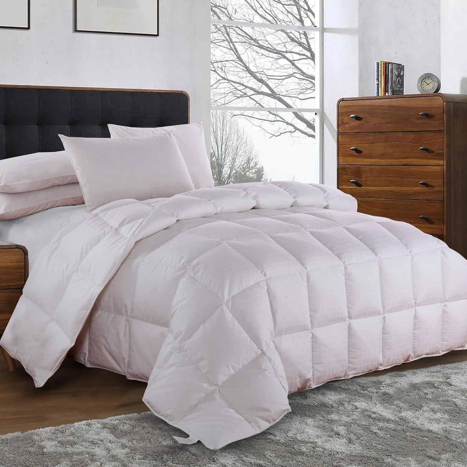 Royal Tradition Goose Down Comforter Medium Weight/Warmth (Full Size) 100-Percent Cotton Shell, Dobby Checkered Pattern, Standard Goose Down Fill, All Seasons Duvet Insert