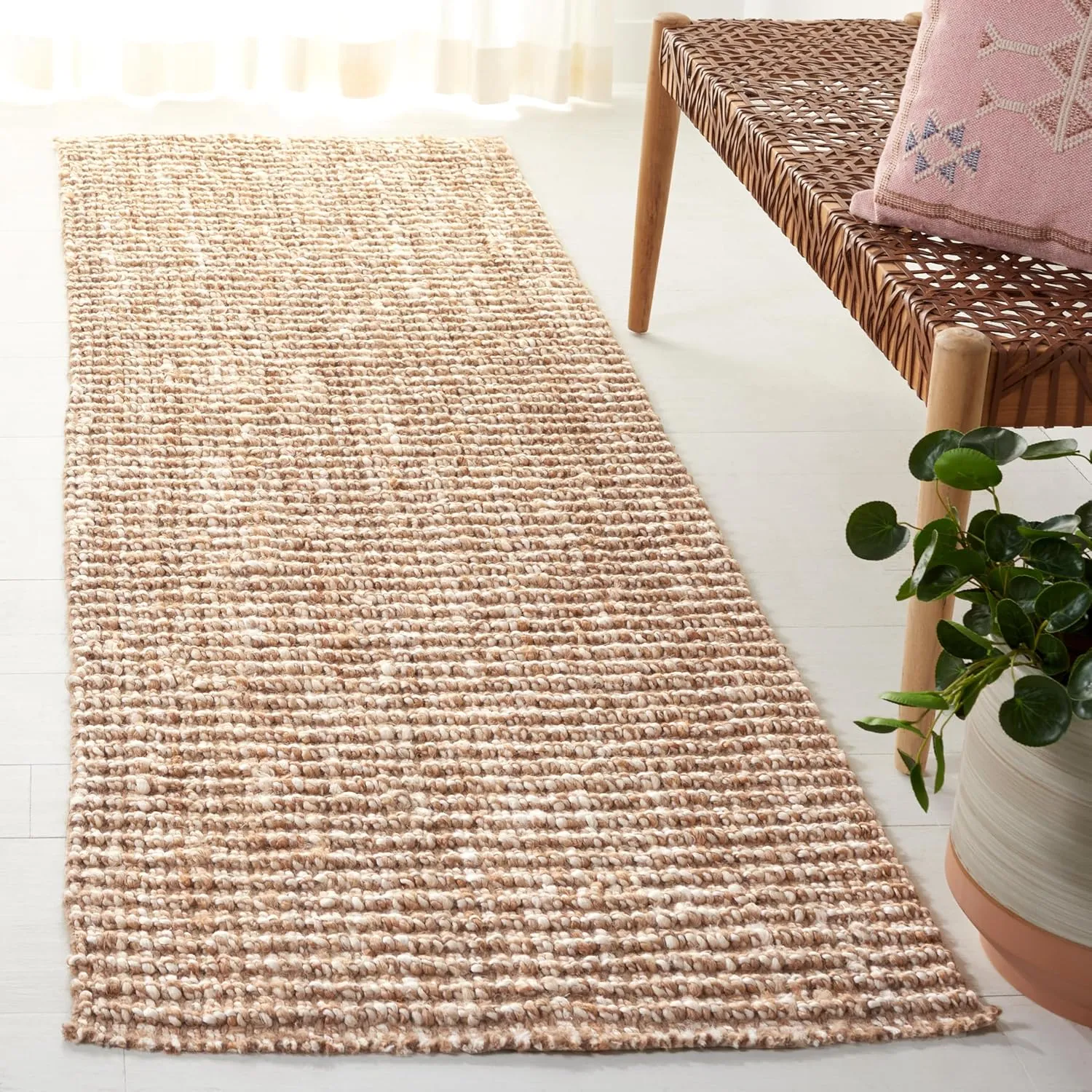 SAFAVIEH Natural Fiber Collection Runner Rug - 2'6" x 8', Natural & Ivory, Handmade Chunky Textured Jute 0.75-inch Thick, Ideal for High Traffic Areas in Living Room, Bedroom (NF447N)