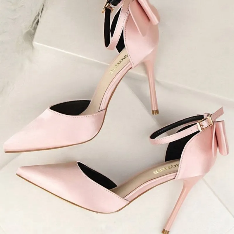 Satin Prom Heels with Bowknot