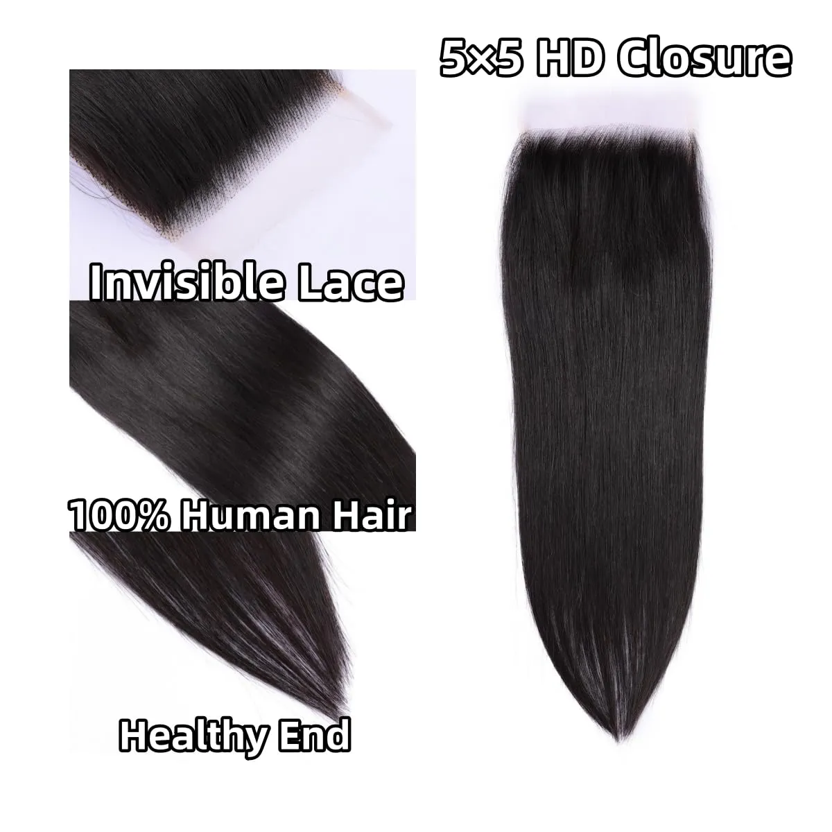 Savasana 5x5 HD Lace Closure Human Hair Straight Pre Plucked with Baby Hair HD Closure for Black Women Skin Like Brazilian Virgin Natural Black 14 Inch