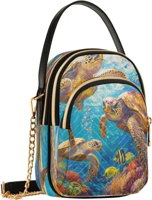 Sea Turtle Coral Reef Crossbody Bags for Women Shouler Handbags Travel Sling Bag Fanny Pack Mini Wallet Phone Purse