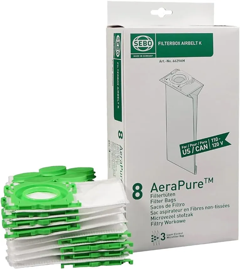 Sebo K Series Vacuum Cleaner Bags (Pack of 8) 6629ER (Genuine)